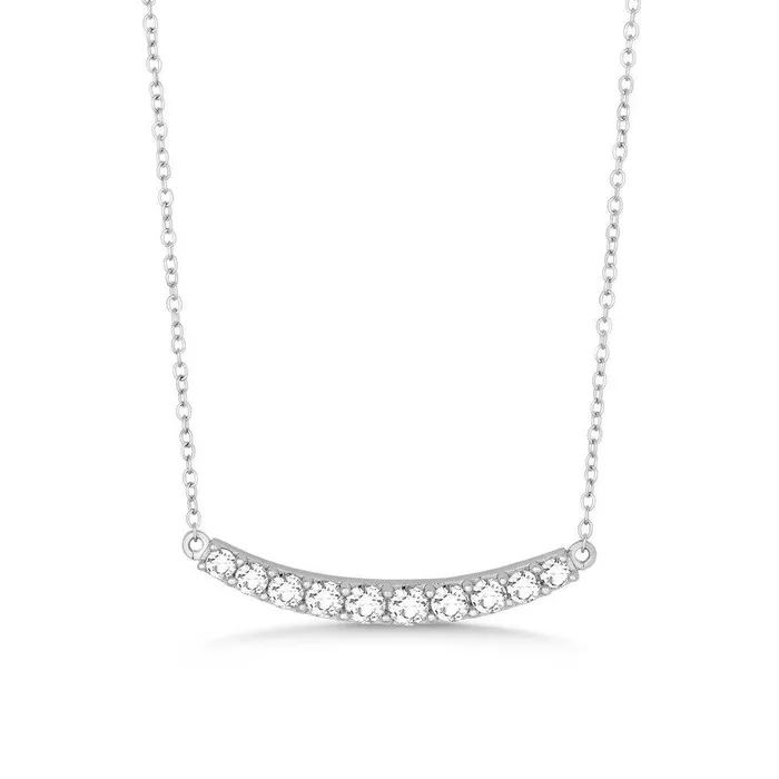 Sterling Silver Slightly Curved CZ Bar Necklace Classic Necklaces