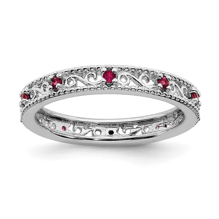 Sterling Silver Stackable Expressions Created Ruby Ring QSK1488 Stackable Expressions Rings Sterling Silver Stackable Expressions Created Ruby Ring QSK1488 Stackable Expressions Rings