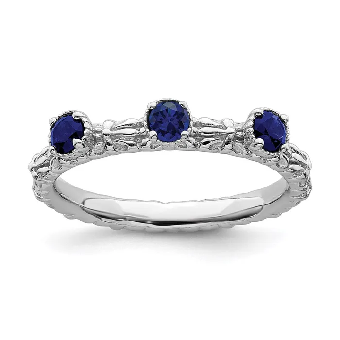 Sterling Silver Stackable Expressions Created Sapphire Three Stone Ring QSK1596 Stackable Expressions Rings Sterling Silver Stackable Expressions Created Sapphire Three Stone Ring QSK1596 Stackable Expressions Rings
