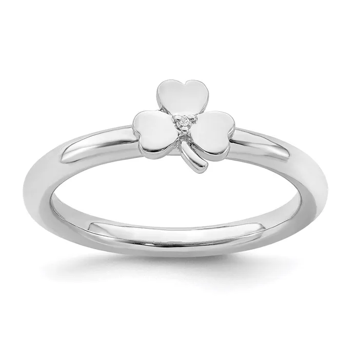 Sterling Silver Stackable Expressions Rhodium Diamond Clover Ring QSK1971 Stackable Expressions Rings Sterling Silver Stackable Expressions Rhodium Diamond Clover Ring QSK1971 Stackable Expressions Rings