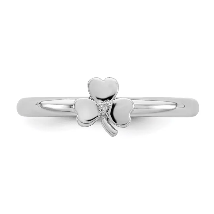 Sterling Silver Stackable Expressions Rhodium Diamond Clover Ring QSK1971 Stackable Expressions Rings Sterling Silver Stackable Expressions Rhodium Diamond Clover Ring QSK1971 Stackable Expressions Rings