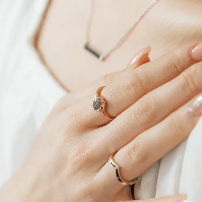 Tilted Oval Cremation Ring in 14K White Gold closebymejewelry Rings