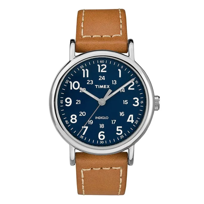 Timex Watches Timex Mens Strap Watch Weekender Blue Dial Tan Leather TW2R42500JV Timex Watches Timex Mens Strap Watch Weekender Blue Dial Tan Leather TW2R42500JV