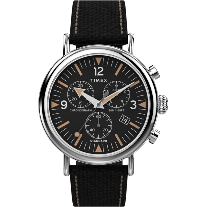 Timex Watches Timex Mens Watch Standard Chronograph Black Dial Silver Brass Case TW2V43700VQ Timex Watches Timex Mens Watch Standard Chronograph Black Dial Silver Brass Case TW2V43700VQ