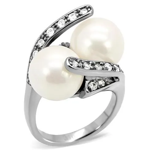 TK113 High polished no plating Stainless Steel Ring with Synthetic Pearl in White Alamode Rings TK113 High polished no plating Stainless Steel Ring with Synthetic Pearl in White Alamode Rings