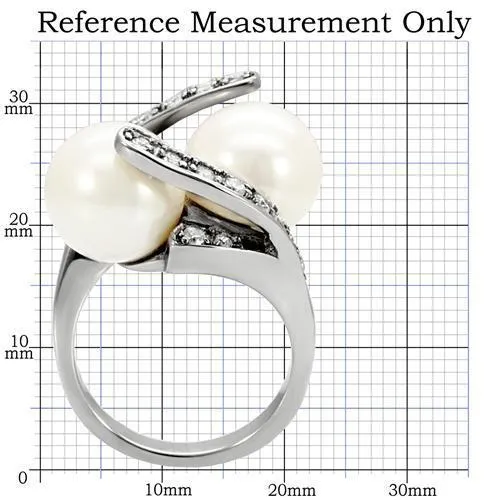 TK113 High polished no plating Stainless Steel Ring with Synthetic Pearl in White Alamode Rings