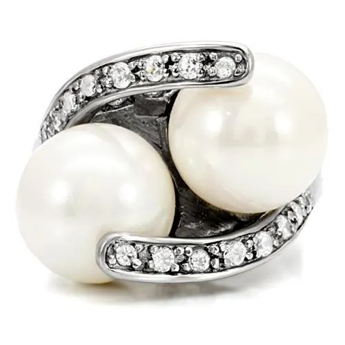 TK113 High polished no plating Stainless Steel Ring with Synthetic Pearl in White Alamode Rings