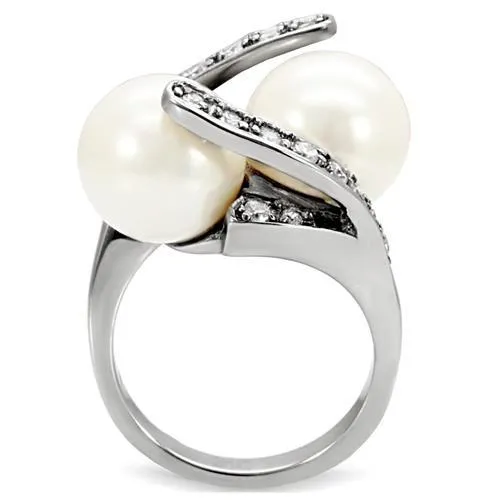 TK113 High polished no plating Stainless Steel Ring with Synthetic Pearl in White Alamode Rings
