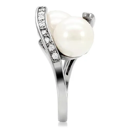TK113 High polished no plating Stainless Steel Ring with Synthetic Pearl in White Alamode Rings