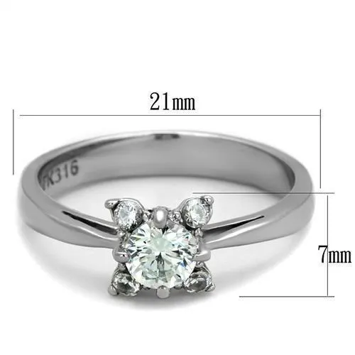 TK2172 High polished no plating Stainless Steel Ring with AAA Grade CZ in Clear Alamode Rings