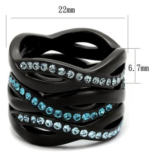 TK2492 IP BlackIon Plating Stainless Steel Ring with Top Grade Crystal in Sea Blue Alamode Rings