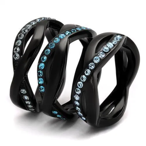 TK2492 IP BlackIon Plating Stainless Steel Ring with Top Grade Crystal in Sea Blue Alamode Rings