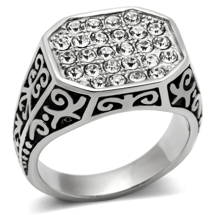TK362 High polished no plating Stainless Steel Ring with Top Grade Crystal in Clear Alamode Rings TK362 High polished no plating Stainless Steel Ring with Top Grade Crystal in Clear Alamode Rings