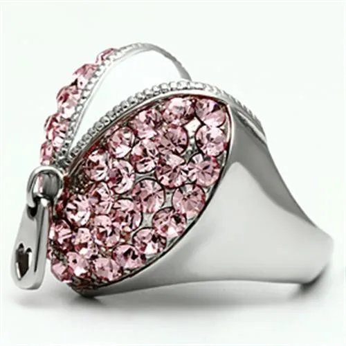 TK652 High polished no plating Stainless Steel Ring with Top Grade Crystal in Rose Alamode Rings