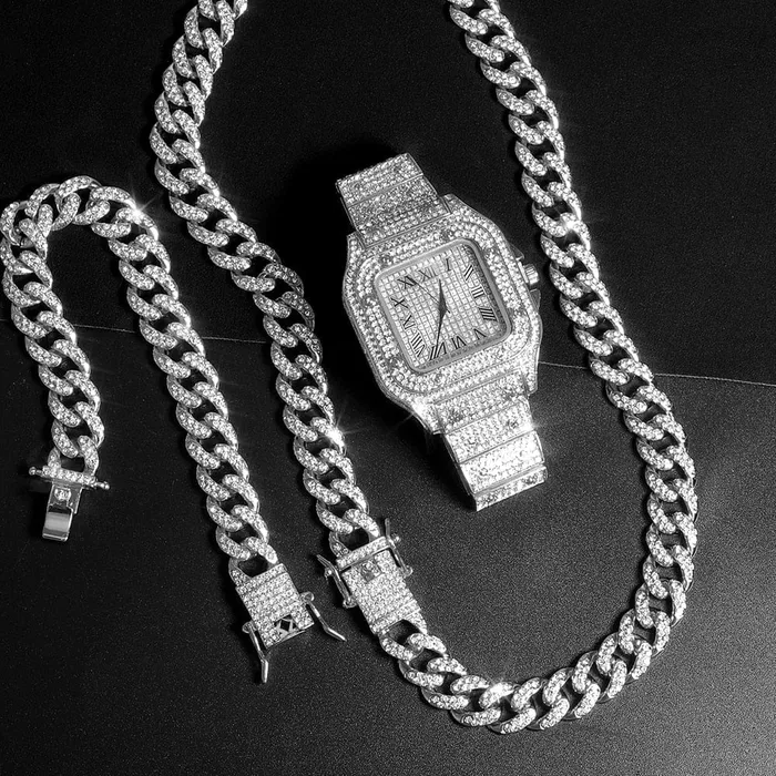 VVS Jewelry Bracelets Iced out Cuban Chain Cuban Bracelet Bundle FREE Square Roman Watch VVS Jewelry Bracelets Iced out Cuban Chain Cuban Bracelet Bundle FREE Square Roman Watch