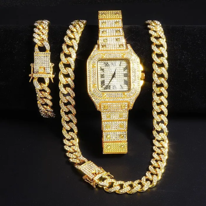 VVS Jewelry Bracelets Iced out Cuban Chain Cuban Bracelet Bundle FREE Square Roman Watch