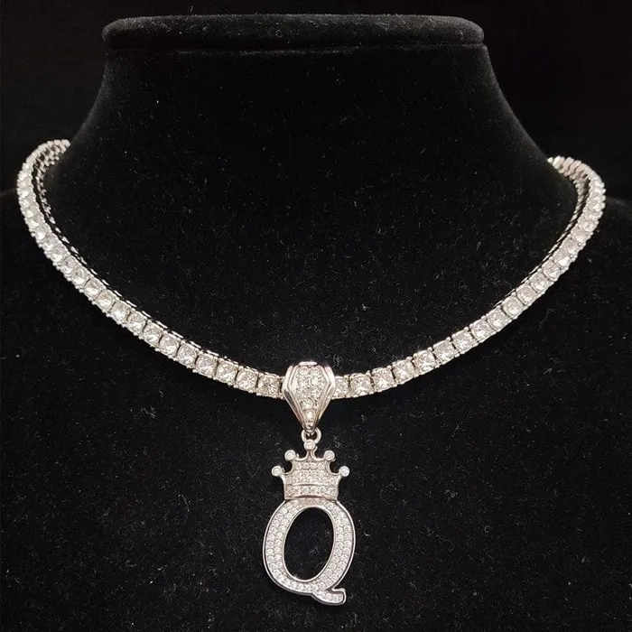 VVS Jewelry Necklaces Custom Block Crown Initial Pendant Tennis Chain