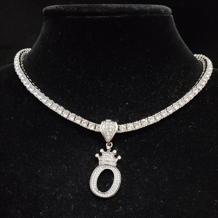VVS Jewelry Necklaces Custom Block Crown Initial Pendant Tennis Chain
