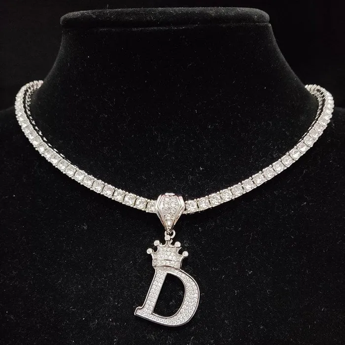 VVS Jewelry Necklaces Custom Block Crown Initial Pendant Tennis Chain