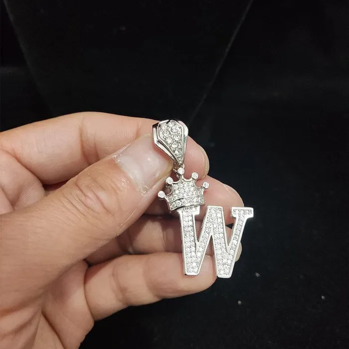 VVS Jewelry Necklaces Custom Block Crown Initial Pendant Tennis Chain