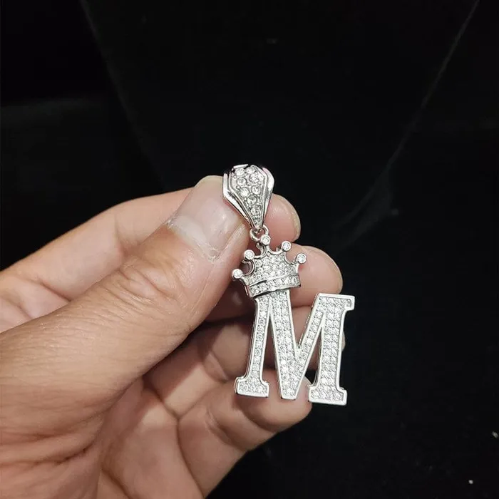 VVS Jewelry Necklaces Custom Block Crown Initial Pendant Tennis Chain