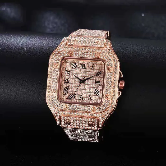 VVS Jewelry Watches Fully Iced Roman Square Bezel Watch FREE Iced Bangle