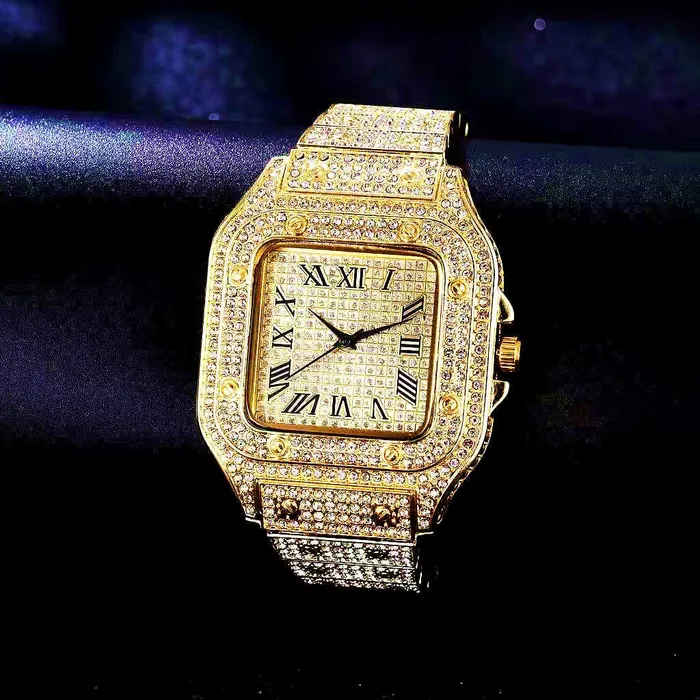 VVS Jewelry Watches Fully Iced Roman Square Bezel Watch FREE Iced Bangle