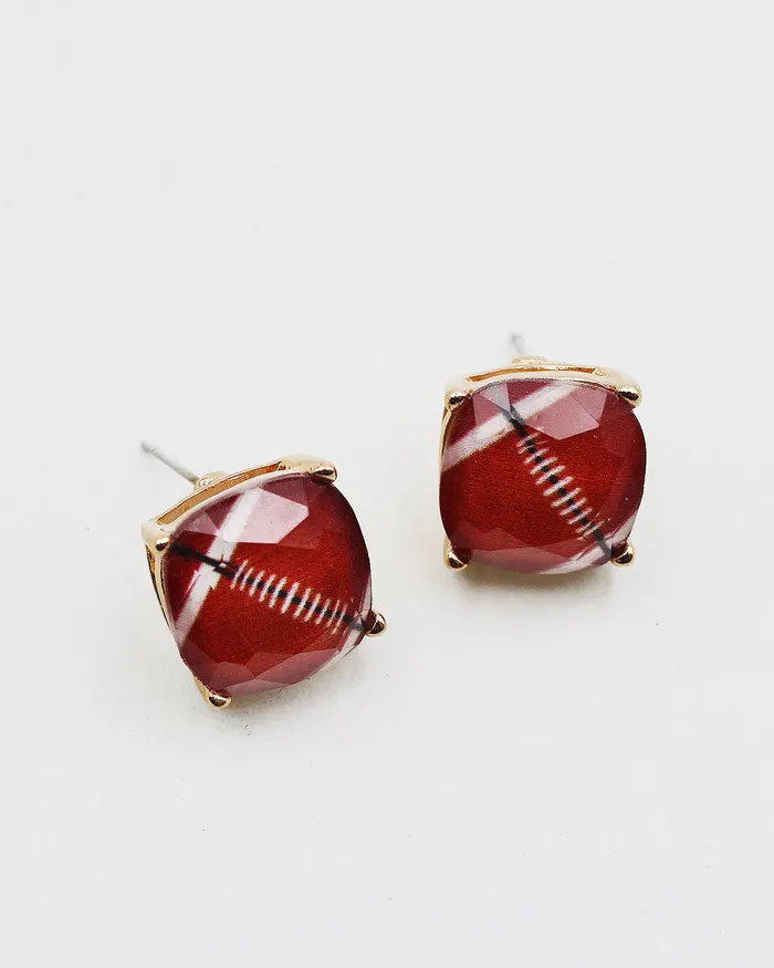 03082023 Earrings Football Faceted Square Stud Earrings