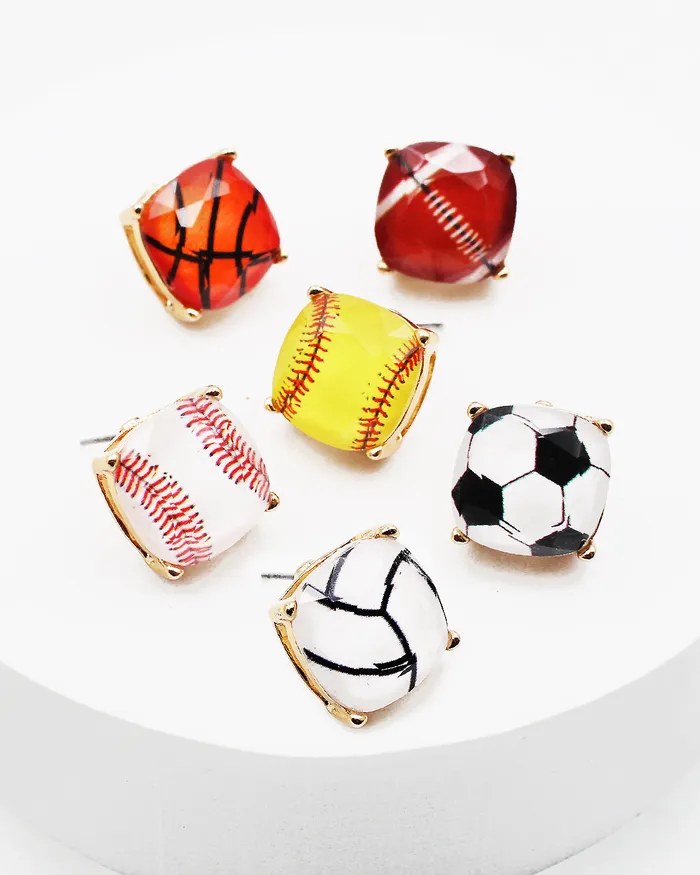 03082023 Earrings Football Faceted Square Stud Earrings 03082023 Earrings Football Faceted Square Stud Earrings