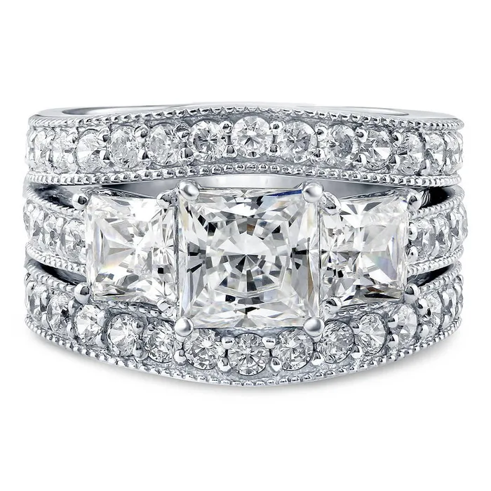 3Stone 16ct Princess CZ Ring Set in Sterling Silver BERRICLE Rings