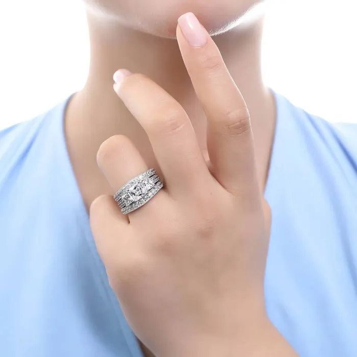 3Stone 16ct Princess CZ Ring Set in Sterling Silver BERRICLE Rings