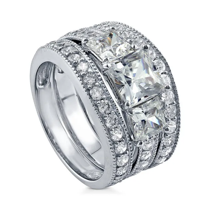3Stone 16ct Princess CZ Ring Set in Sterling Silver BERRICLE Rings