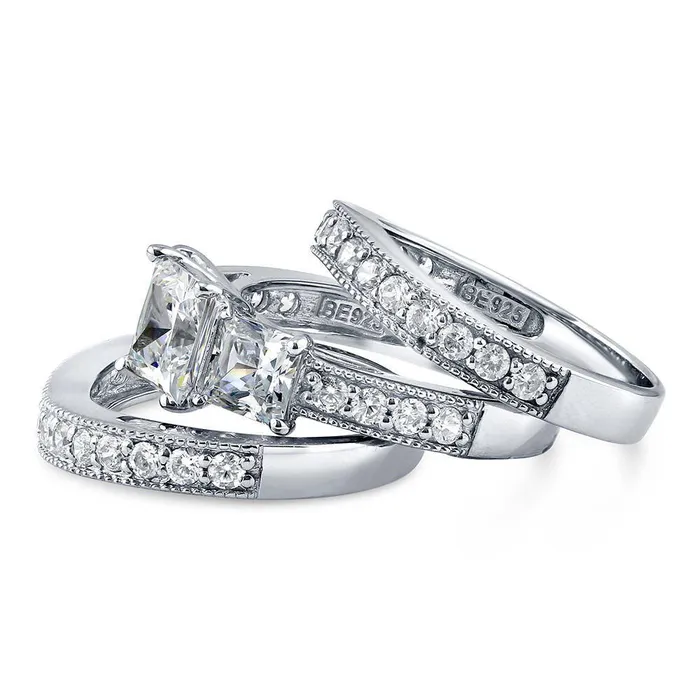 3Stone 16ct Princess CZ Ring Set in Sterling Silver BERRICLE Rings