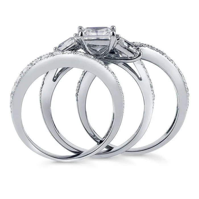 3Stone 16ct Princess CZ Ring Set in Sterling Silver BERRICLE Rings