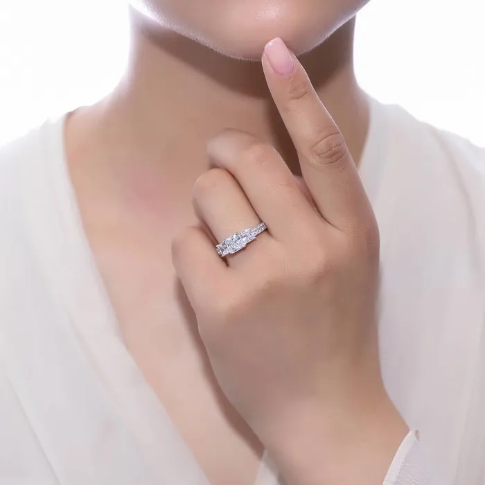 3Stone 16ct Princess CZ Ring Set in Sterling Silver BERRICLE Rings