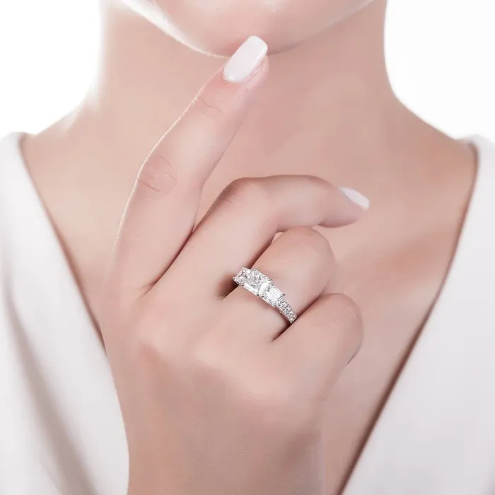 3Stone 16ct Princess CZ Ring Set in Sterling Silver BERRICLE Rings