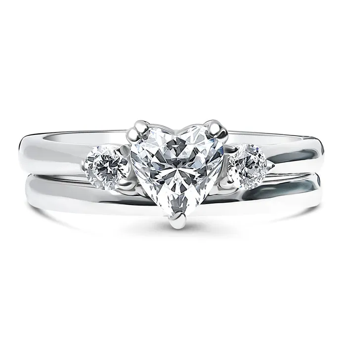3Stone Heart 07ct Heart CZ Ring Set in Sterling Silver BERRICLE Rings