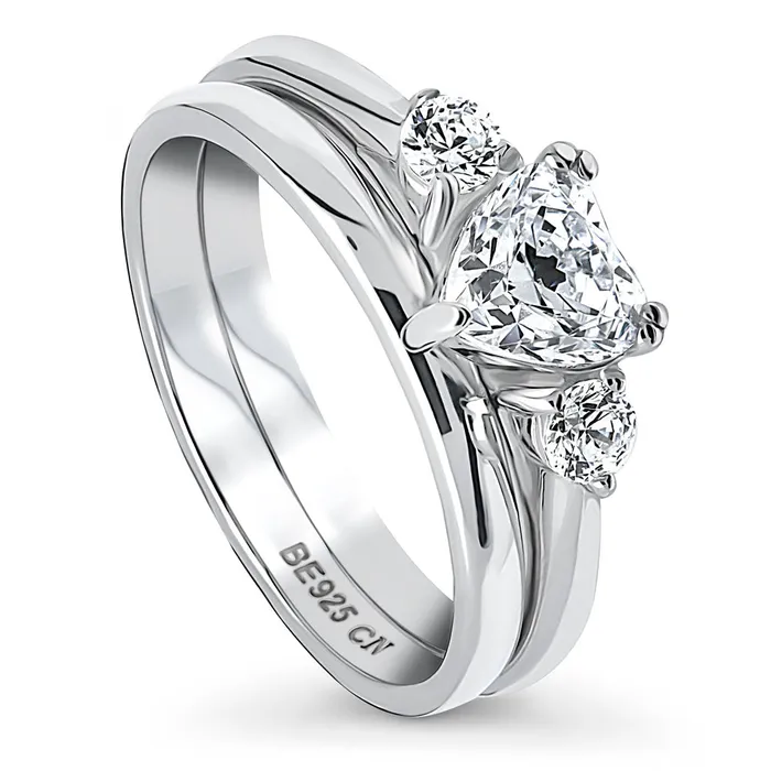 3Stone Heart 07ct Heart CZ Ring Set in Sterling Silver BERRICLE Rings