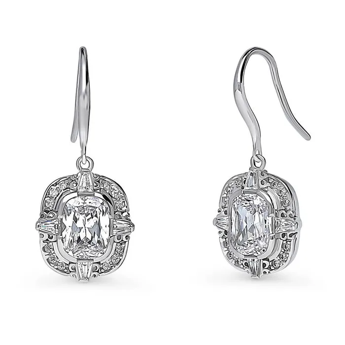 Art Deco CZ Fish Hook Earrings in Sterling Silver BERRICLE Earrings