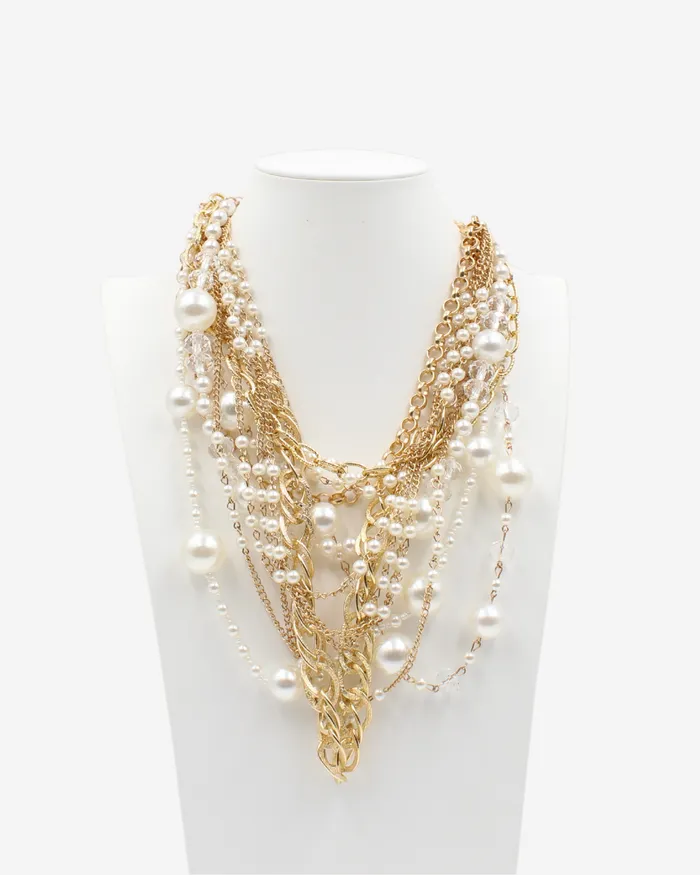 AUG2024 Necklaces Chunky Pearl Layered Gold Necklace