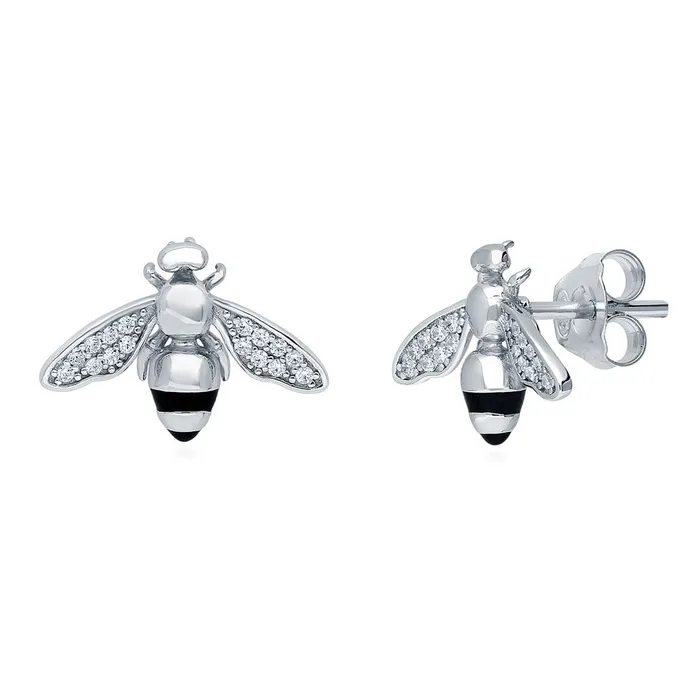 BERRICLE Bee CZ Stud Earrings in Sterling Silver Earrings