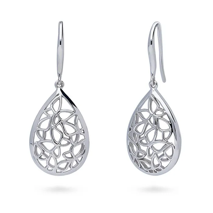 BERRICLE Earrings Butterfly Teardrop Fish Hook Earrings in Sterling Silver