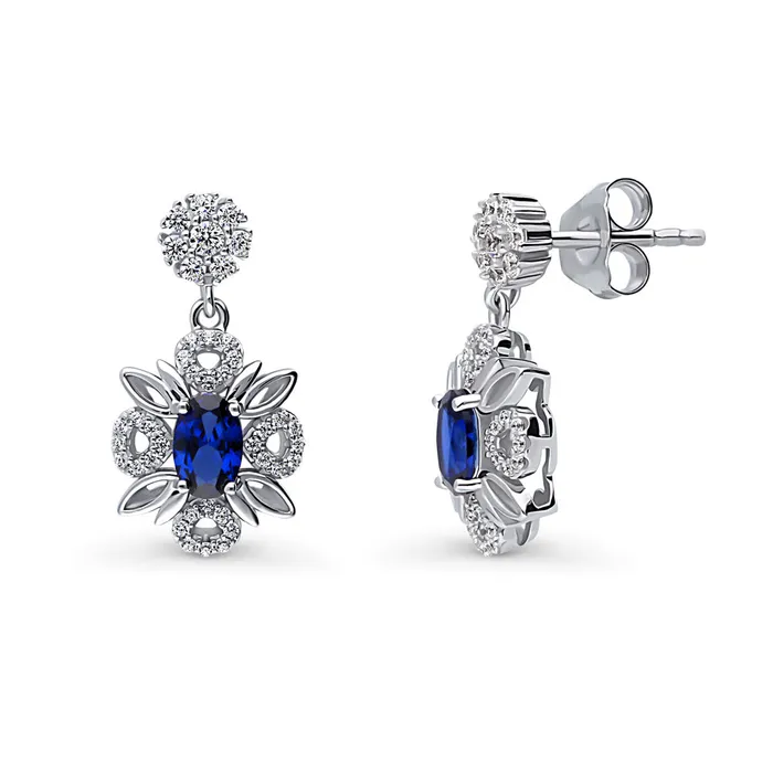 BERRICLE Earrings Flower Simulated Blue Sapphire CZ Earrings in Sterling Silver BERRICLE Earrings Flower Simulated Blue Sapphire CZ Earrings in Sterling Silver