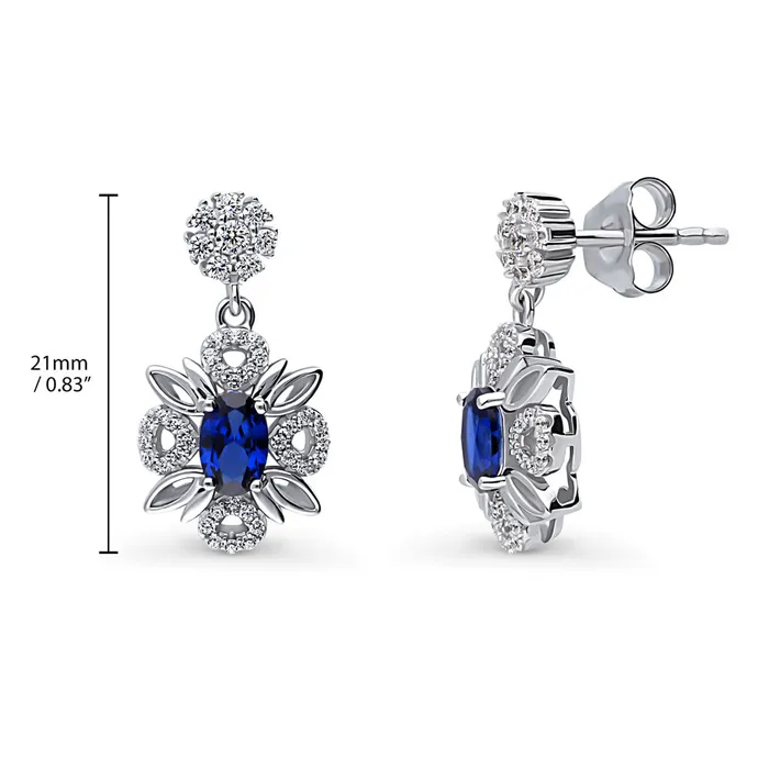 BERRICLE Earrings Flower Simulated Blue Sapphire CZ Earrings in Sterling Silver