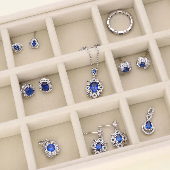BERRICLE Earrings Flower Simulated Blue Sapphire CZ Earrings in Sterling Silver