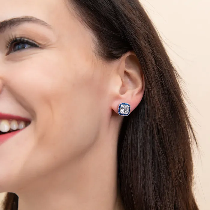 BERRICLE Earrings Halo Art Deco Princess CZ Stud Earrings in Sterling Silver