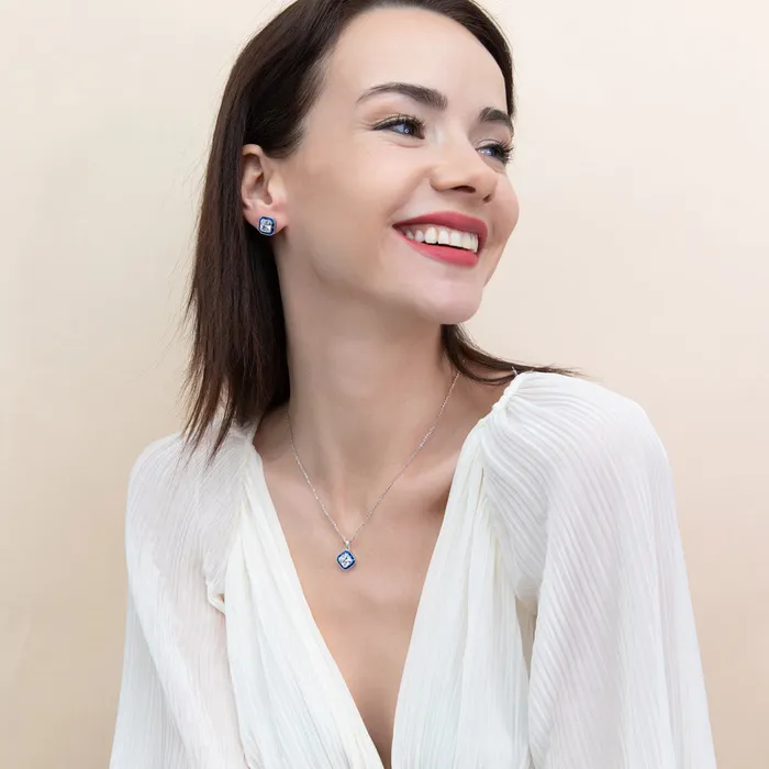 BERRICLE Earrings Halo Art Deco Princess CZ Stud Earrings in Sterling Silver