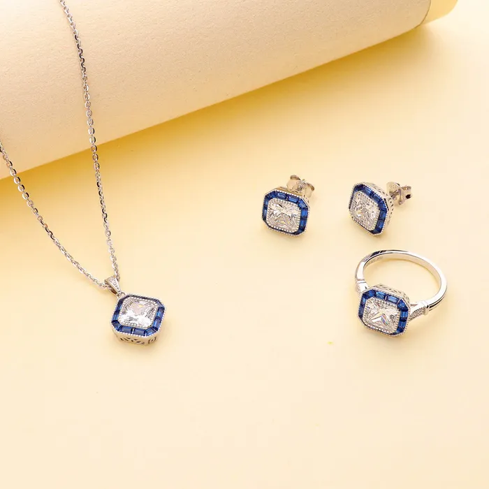 BERRICLE Earrings Halo Art Deco Princess CZ Stud Earrings in Sterling Silver