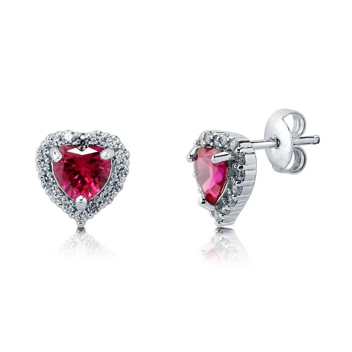 BERRICLE Earrings Halo Heart Heart CZ Stud Earrings in Sterling Silver