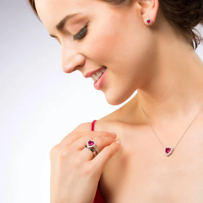 BERRICLE Earrings Halo Heart Heart CZ Stud Earrings in Sterling Silver